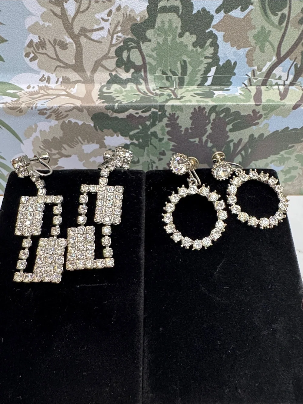 Set of 2 Crystal Vintage  Statement Drop Earrings -  Rhinestone 1950s-60s